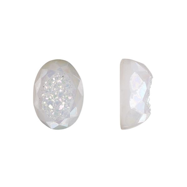 Druzy agate 1pkg1, hand-cut calibrated faceted oval cab 14x10mm image number 0