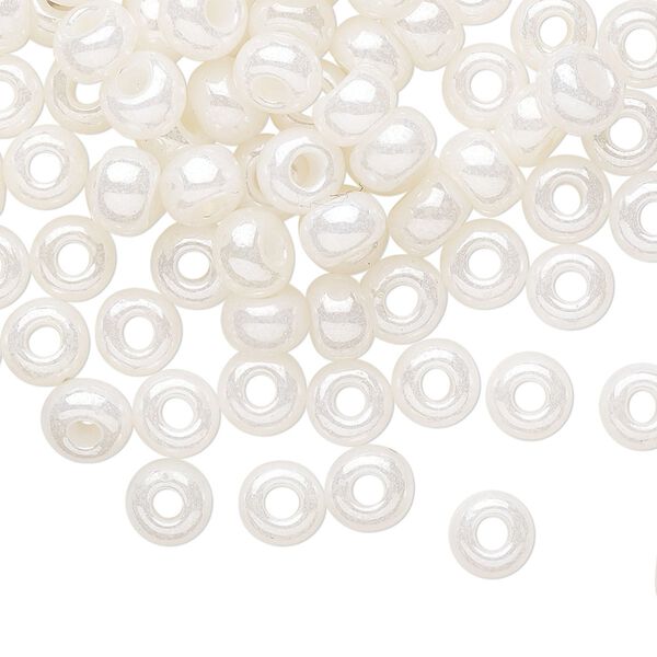 Seed bead, Preciosa Ornela Czech glass, pkg/50g, #2 rocaille, opaque pearl luster white, (47102). image number 0