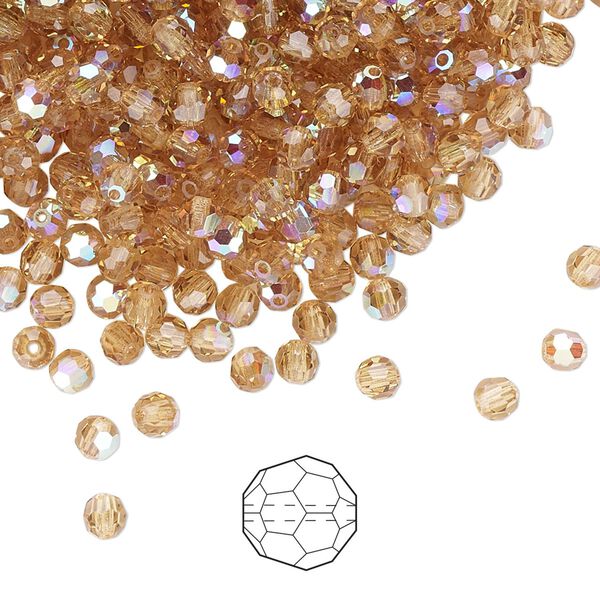 Bead 24pk light Colorado topaz AB, Preciosa Czech crystal 3mm round image number 0