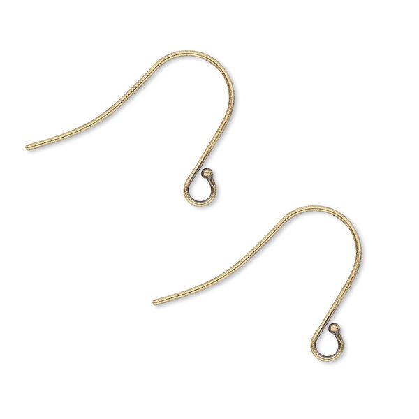 Ear wire, antique gold-plated brass, 15mm fishhook with open loop, 21 gauge. Sold per pkg of 250 pairs. image number 0