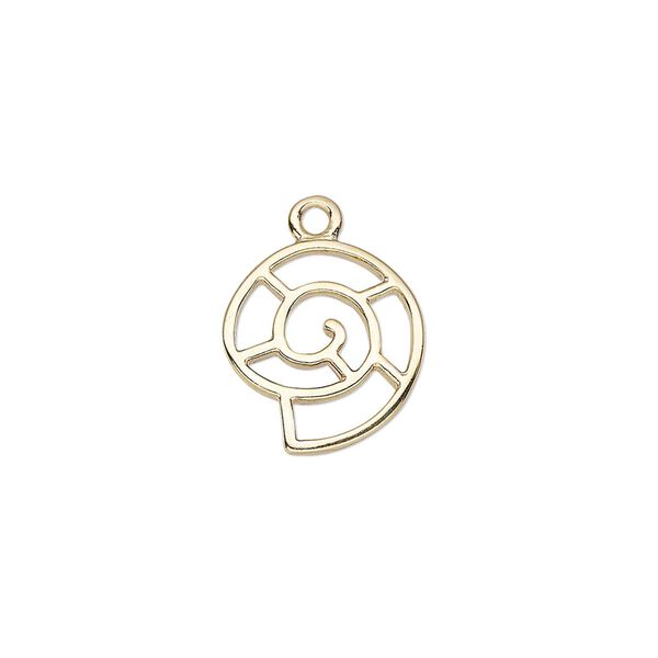 Charm, gold-finished "pewter" (zinc-based alloy), 14.5x13mm two-sided open nautilus shell. Sold individually. image number 0