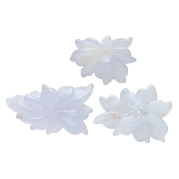 Blue lace agate 1pkg3, carved flower focal natural mix 32x28mm-62x42mm image number 0