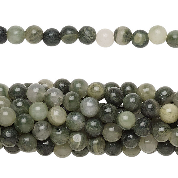 Green line jasper 1pkg10, round bead natural 15.5-16 inch 4mm image number 0