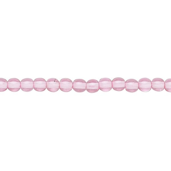 Bead, Czech dipped décor glass druk, translucent pink, 4mm round. Sold per 15-1/2" to 16" strand. image number 0