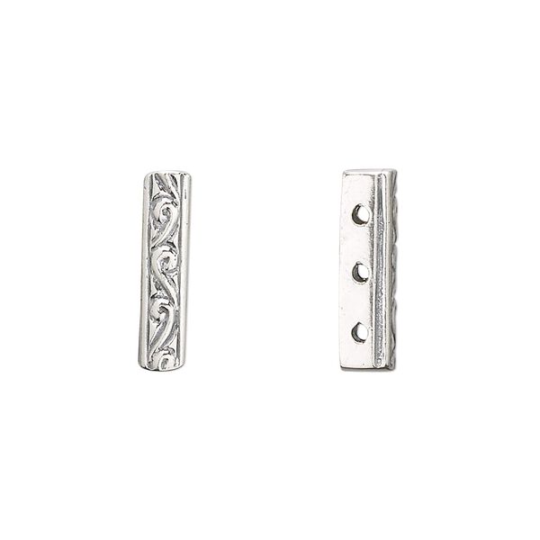 Spacer bar, JBB Findings, sterling silver, 16x3.5mm 3-strand filigree rectangle. Sold individually. image number 0