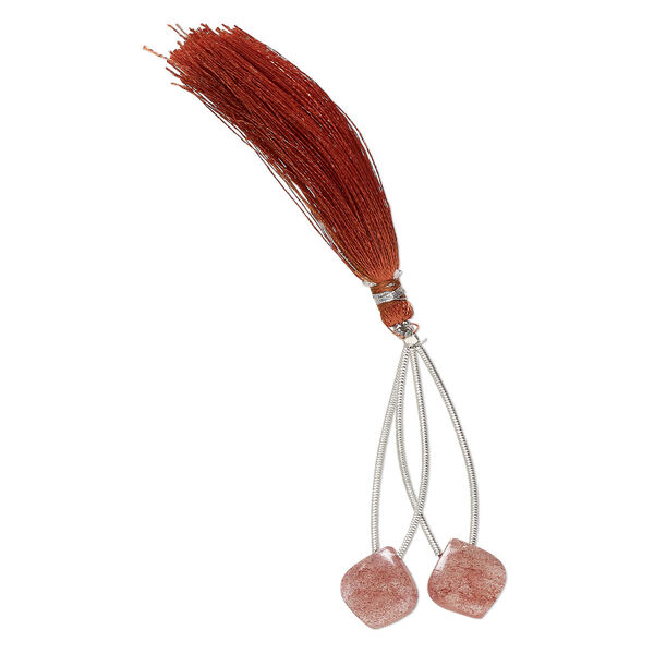 Strawberry quartz 1pkg2, hand-cut top-drilled puffed teardrop bead natural 14x14mm image number 1