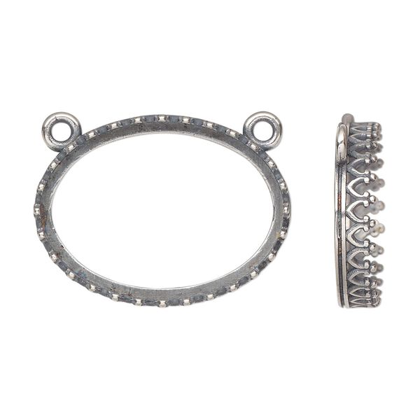 Connector, JBB Findings, antique silver-plated brass, 26.5x20mm oval with open back and decorative trim, 25x18mm oval bezel setting. Sold individually. image number 0