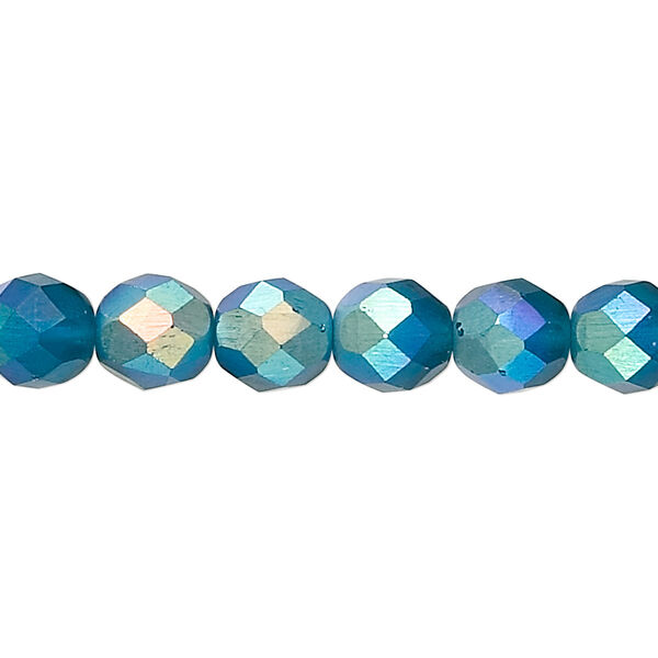 Bead, Czech fire-polished glass, matte blue AB, 8mm faceted round. Sold per 15-1/2" to 16" strand. image number 0