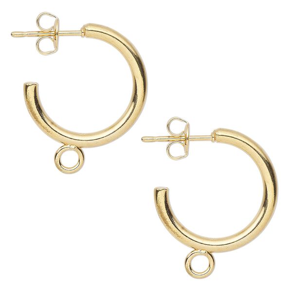 Earring hoop 1pkg10 gold-plated, 17mm 0.75 round / closed loop / earnuts, 20 gauge carbon steel / stainless steel 5 pair image number 0