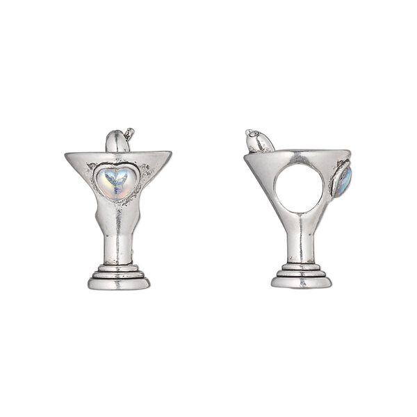 Bead, Dione®, glass and antique silver-plated pewter (tin-based alloy), clear AB, 17x11.5mm martini glass, 5mm hole. Sold individually. image number 0