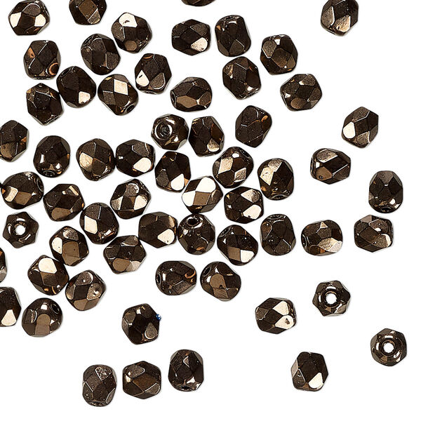 Czech fire-polished glass 1pkg1, faceted round bead opaque bronze jet 1 mass 4mm image number 0