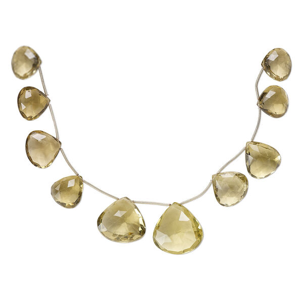 Golden quartz 1pkg10, hand-cut top-drilled faceted puffed teardrop bead graduated 15x14mm-26x26mm image number 0