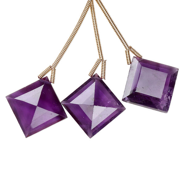 Amethyst 1pkg3, hand-cut top-drilled faceted diamond bead natural 18mm image number 0