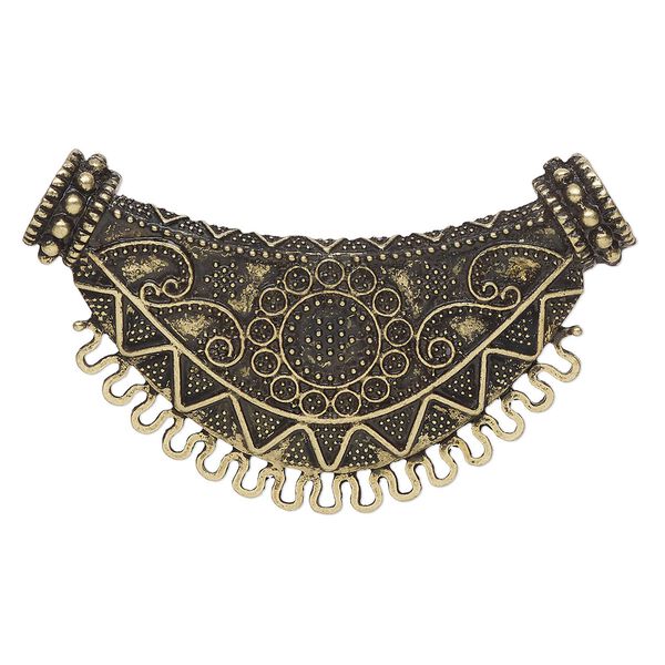 Connector, antique brass-finished brass, 64x38mm beaded crescent. Sold individually. image number 0
