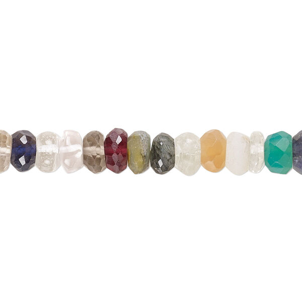 Bead, multi-gemstone (natural / dyed / heated / irradiated), 6x2mm-7x5mm hand-cut faceted rondelle with 0.4-1.4mm hole, C- grade, Mohs hardness 3 to 7. Sold per 10-inch strand. image number 0