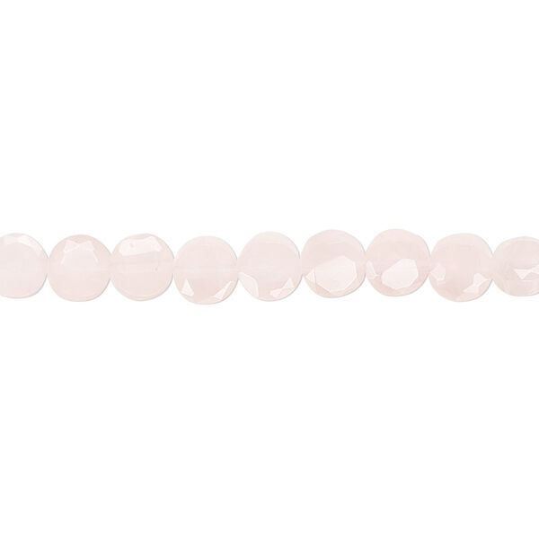 Bead, rose quartz (natural), 5mm faceted flat round, B grade, Mohs hardness 7. Sold per 15-1/2" to 16" strand. image number 0