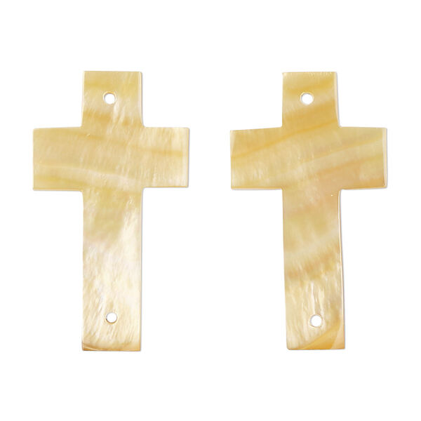 Link, gold lip shell (natural), 29x17mm hand-cut single-sided cross, Mohs hardness 3-1/2. Sold per pkg of 2. image number 0