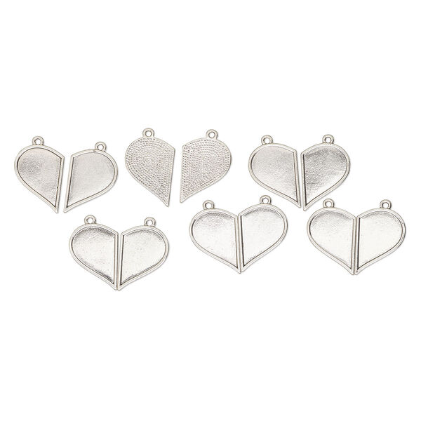 Charm, antique silver-finished "pewter" (zinc-based alloy), 27x19mm single-sided right-and left-facing half heart. Sold per pkg of 12. image number 0