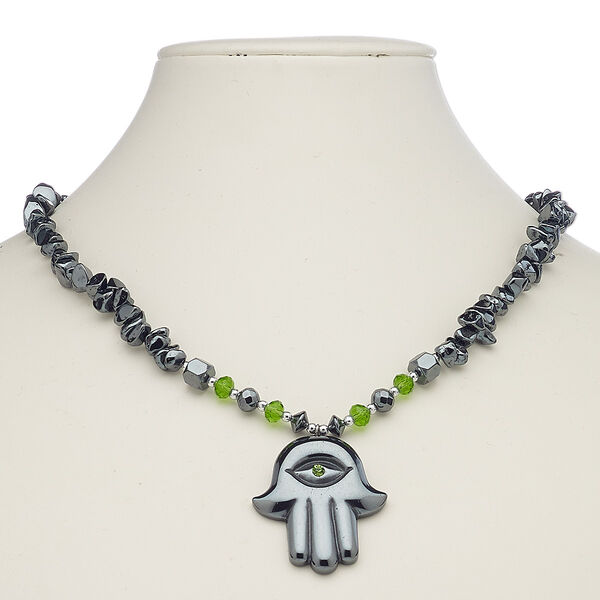 Hemalyke™ / multi-metal / glass rhinestone / glass 1pkg1, silver-plated Fatima hand necklace 18 inch barrel clasp 40x35mm image number 0