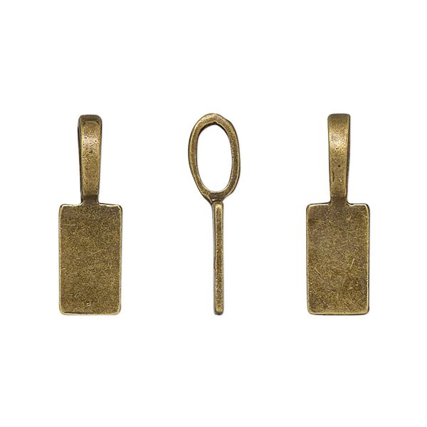 Bail, glue-on, antique brass finished "pewter" (zinc-based alloy), 20.5x6mm rectangle with 11x6mm pad. Sold per pkg of 20. image number 0