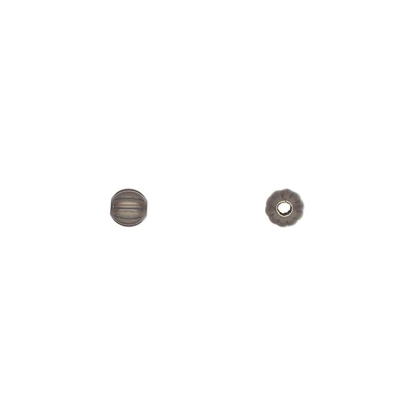 Bead, antique gold-plated brass, 4mm corrugated round. Sold per pkg of 100. image number 0