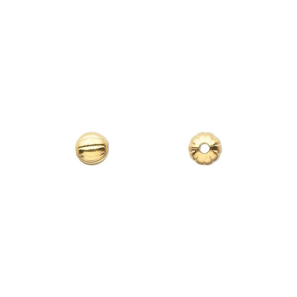 Bead, gold-plated brass, 5mm corrugated round. Sold per pkg of 100. image number 0