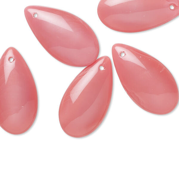 Drop, Preciosa, Czech pressed glass, opaque opaline tea rose, 21x11mm puffed teardrop. Sold per pkg of 6. image number 0