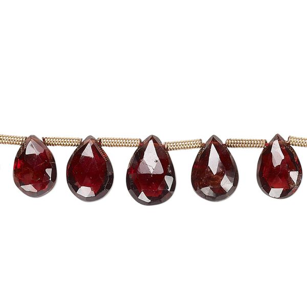 Garnet 1pkg19, hand-cut top-drilled faceted puffed teardrop bead natural graduated 7x5mm-10x7mm image number 0
