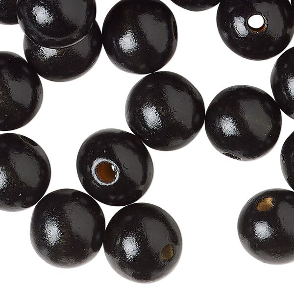 Bead, wood (dyed/waxed), black, 12mm round. Sold per pkg of 250. image number 0