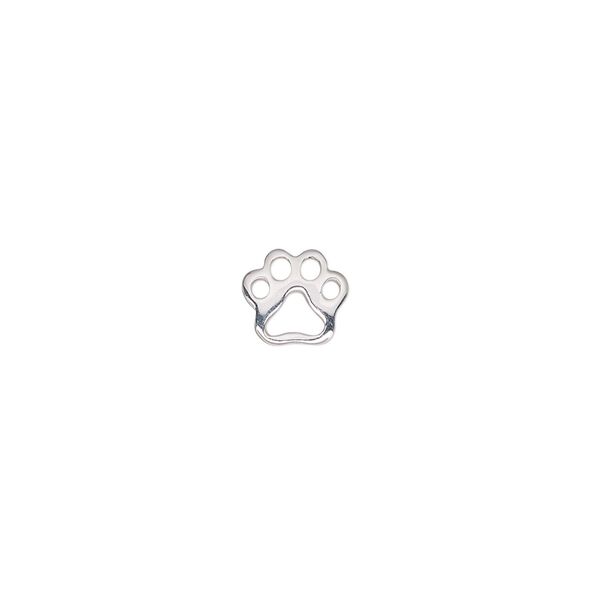 Charm, sterling silver, 8x7mm single-sided open paw print. Sold individually. image number 0