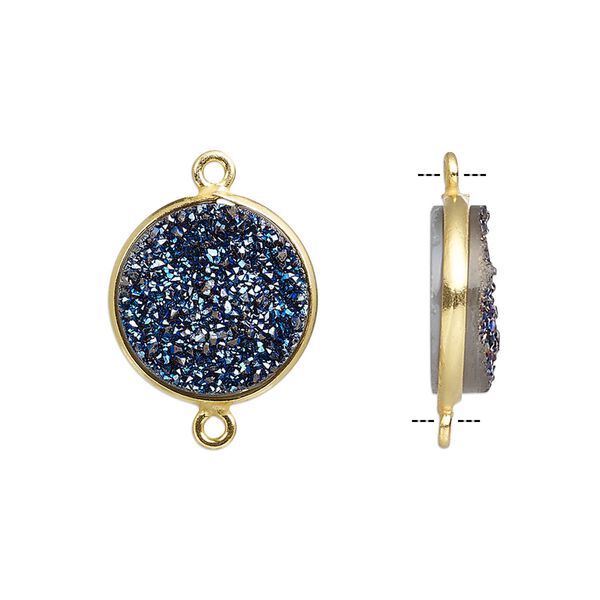Druzy agate / sterling silver 1pkg1, electrocoated gold finished hand-cut flat round link 15mm image number 0