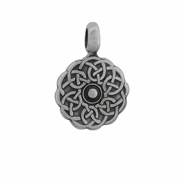 Pendant, "pewter" (zinc-based alloy), 39x27mm flat round Celtic knot. Sold individually. image number 0