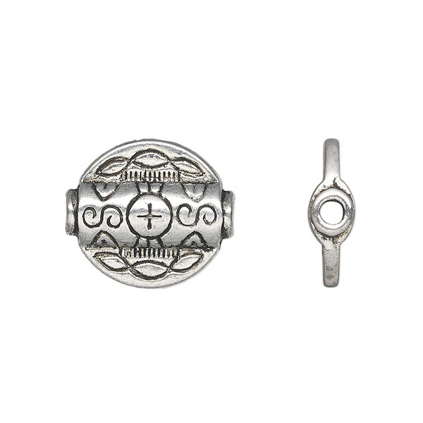 Bead, antique silver-plated "pewter" (zinc-based alloy), 15x5mm double-sided flat round tube. Sold per pkg of 10. image number 0