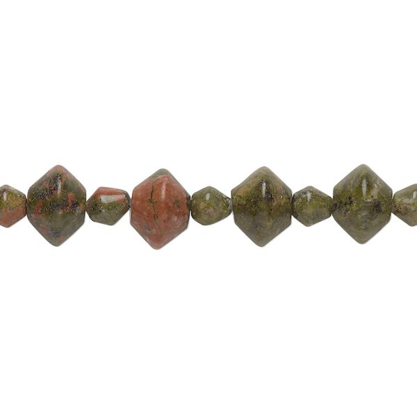 Unakite 1pkg1, double cone bead natural 15.5-16 inch 8x6mm / 4x4mm image number 0