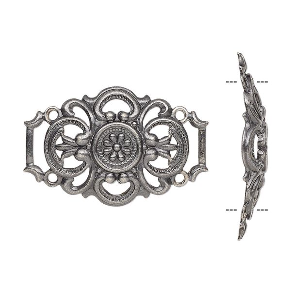 Focal, antique silver-plated brass, 30x20mm fancy barrel with cutout design. Sold per pkg of 6. image number 0
