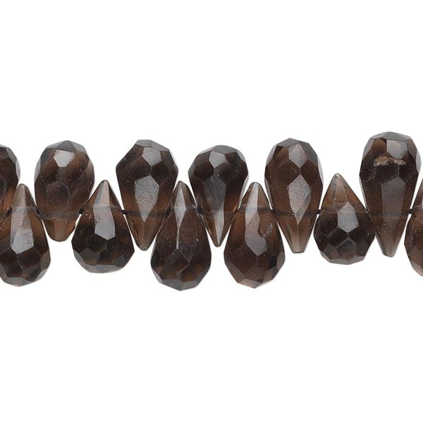 Smoky quartz 1pkg1, hand-cut top-drilled faceted briolette bead 15.5-16 inch 7x4mm-10x5mm image number 0