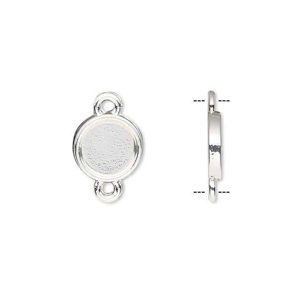 Link, silver-finished brass, 10mm single-sided round with 8mm round setting. Sold per pkg of 10. image number 0