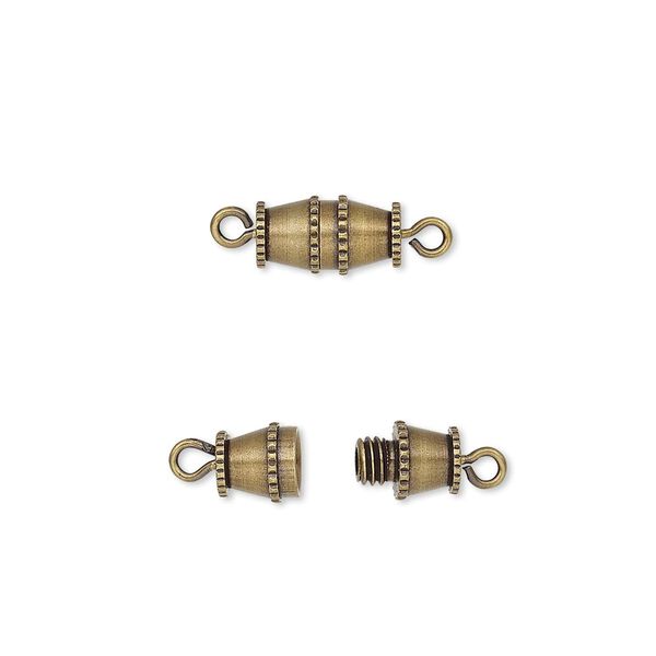 Clasp, barrel, antique gold-plated brass, 10x5mm. Sold per pkg of 10. image number 0