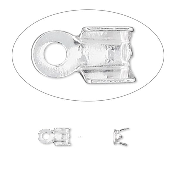 Cord end, fold-over, sterling silver, 7.5x3.5mm unsoldered rectangle, 1.5mm inside diameter. Sold per pkg of 6. image number 0