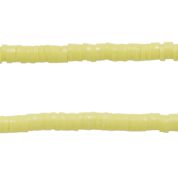 Bead, polymer clay, opaque lime green, 4x1mm heishi. Sold per pkg of (2) 15-1/2 to 16-inch strands. image number 0