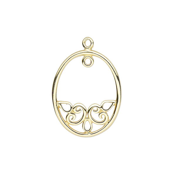Drop, gold-finished sterling silver, 21.5x17.5mm single-sided slightly domed oval with swirl design and loop. Sold individually. image number 0