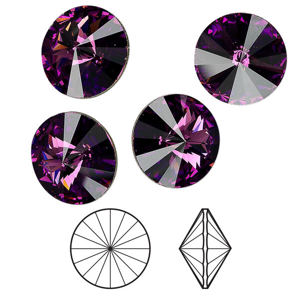 Chaton 48pk amethyst foil back, Crystal Passions® 14mm rivoli 1122 image number 0