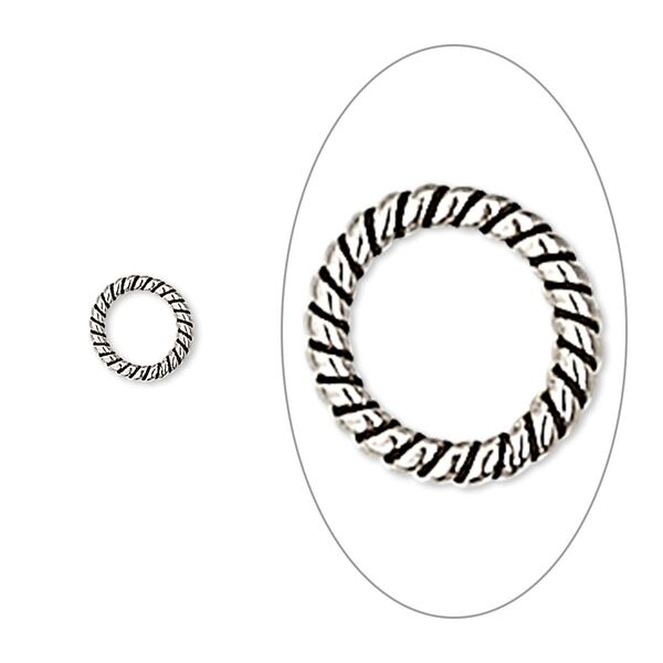 Jump ring, antiqued sterling silver, 7mm soldered twisted round, 5.3mm inside diameter, 18 gauge. Sold per pkg of 8. image number 0