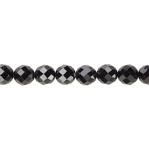 Black tourmaline 1pkg1, hand-cut faceted round bead natural 15.5-16 inch 6mm image number 0