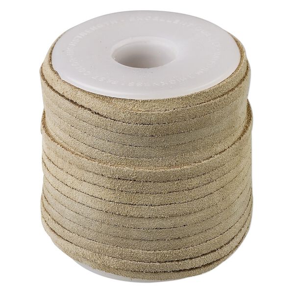 Cord, suede lace (dyed), beige, 3-4mm. Sold per 25-yard spool. image number 0