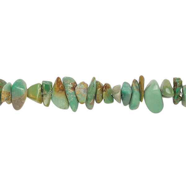 Bead, turquoise (dyed / stabilized), green-brown, small chip, Mohs hardness 5 to 6. Sold per 15" to 16" strand. image number 0