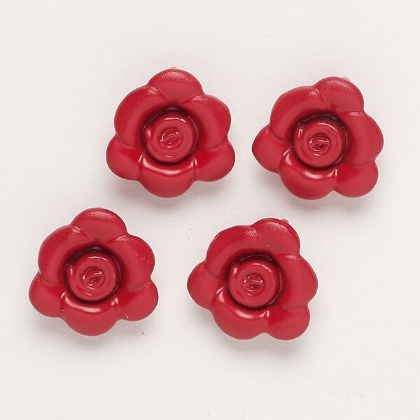 Charm, "pewter" (zinc-based alloy) and enamel, red, 13-14mm flower with hidden loop. Sold per pkg of 4. image number 0