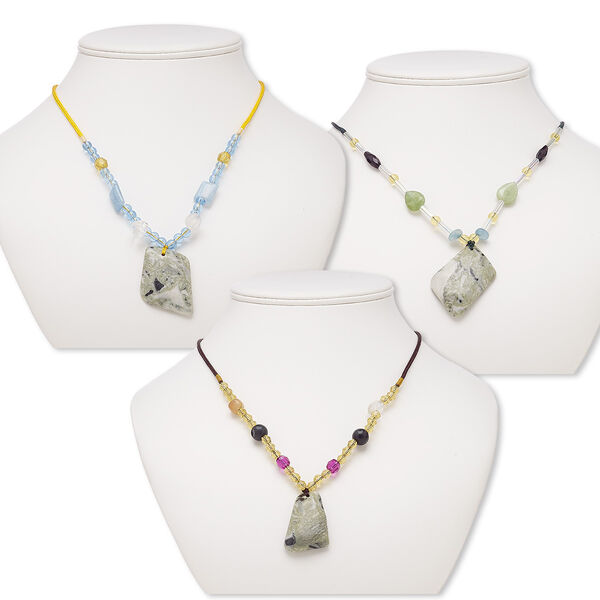 Green earth "jasper" / multi-gemstone / acrylic 1pkg3, freeform continuous necklace 20-24 inch mix 33x31mm-49x37mm image number 0