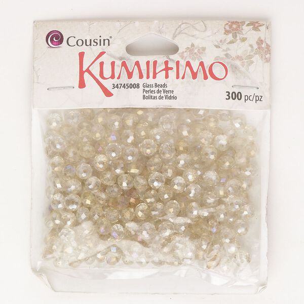 Bead, glass, pkg/300, translucent crystal golden shadow AB, 6x5mm faceted rondelle. image number 0