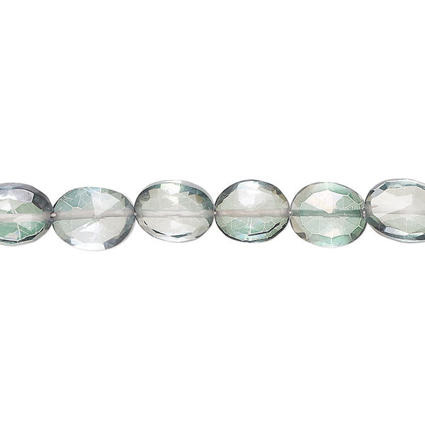 Quartz crystal 1pkg1, hand-cut faceted puffed oval bead 7 inch 7x6mm-9x8mm image number 0